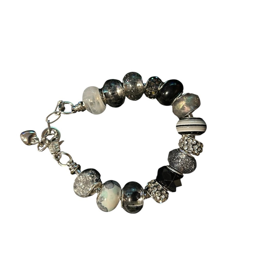 Elegant Silver and Black Beaded Bracelet